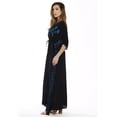 thumbnail image 2 of Cinch Waist Maxi Embroidered Caftan (Black with Turquoise Embroidery, Medium), 2 of 3