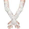 thumbnail image 1 of White Lace Fingerless Gloves Flower Pattern Polyester Elbow Length Wedding Gloves for Women, 1 of 7