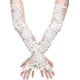 thumbnail image 1 of Guantes blancos de encaje sin dedos con estampado floral, de poliéster, hasta el codo, ideales para bodas., 1 of 7