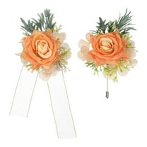 Uxcell Light Orange Wrist Corsage and Boutonnieres Set, Artificial Flowers Corsage Wristlet for Wedding Bride Groom Ceremony Anniversary Prom Party