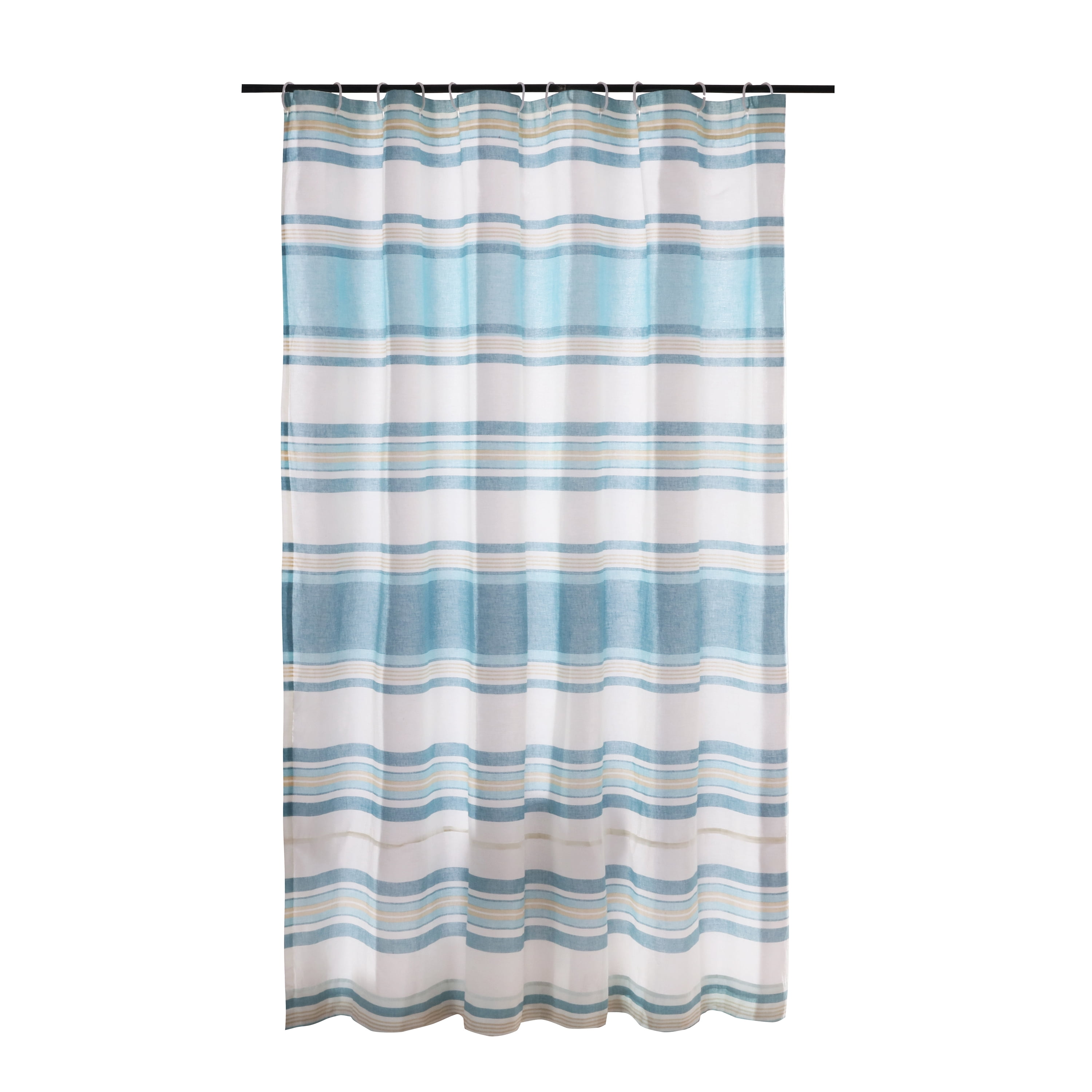 Levtex Home - Blue Maui - Shower Curtain (72x72in.) with Button Holes -  Striped Coastal Design In Light Blue, Cream and Tan - 100% Cotton -  Walmart.com