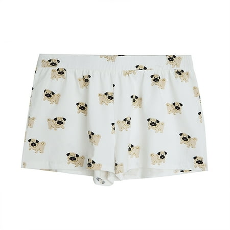 

Fashion Culture Pug Dog Print Pajama Lounge Shorts White - X-Small