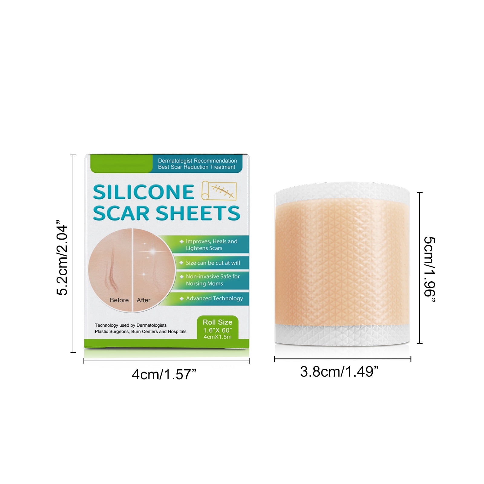Alvantor Silicone Scar Sheets - Medical Grade Scar Tape Roll for C-Section, Surgery, Burn, Acne Scars Treatment, 1.6"*60"