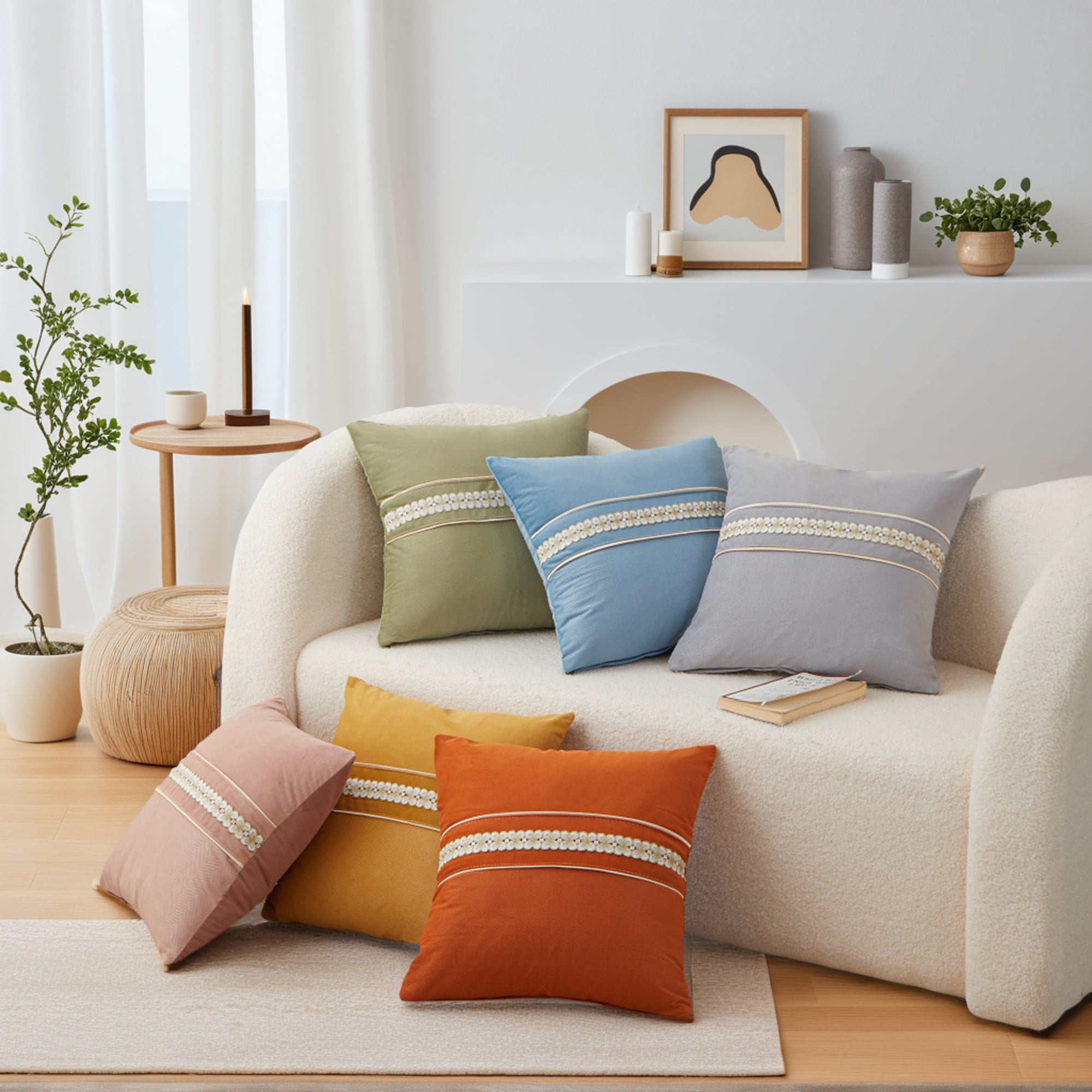 Unique Bargains Set of 2 Soft Throw Pillow Covers with Cute Embroidery Grey