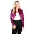 thumbnail image 2 of Fashion Secrets Women`s Collarless Open Front Velvet Bolero Shrug Cardigan Cropped Jacket (Large, Mauve), 2 of 6