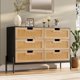 thumbnail image 1 of Negra rattan 6-cajón cómoda (47.2w x 15.7d x 32.3h) con metal handles, anti-tipping, y silent slides para dormitorio, hallway, y para niños room, 1 of 7
