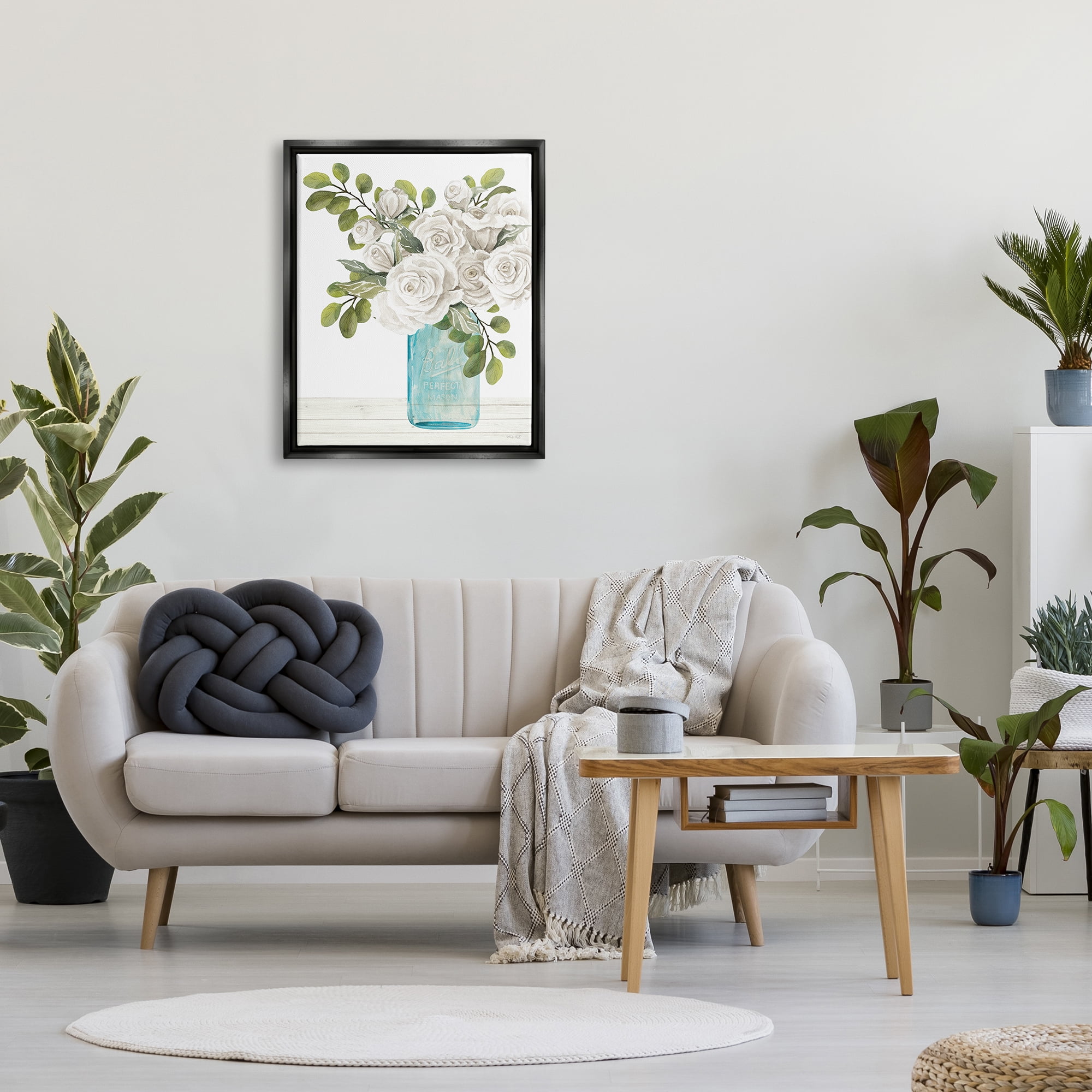 Stupell White Blossoms Country Jar Botanical & Floral Painting Black Floater Framed Art Print Wall Art