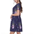 thumbnail image 2 of Picia Lavender Flowers Pattern Women's Short Sleeve Summer Dress Pleated Loose Swing Knee Length Short Sleeve Swing Dresses, 2 of 6