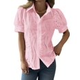 thumbnail image 3 of Women'S Short Sleeve Button Down Collared Blouses Embroidery Eyelet Top Pink S, 3 of 8