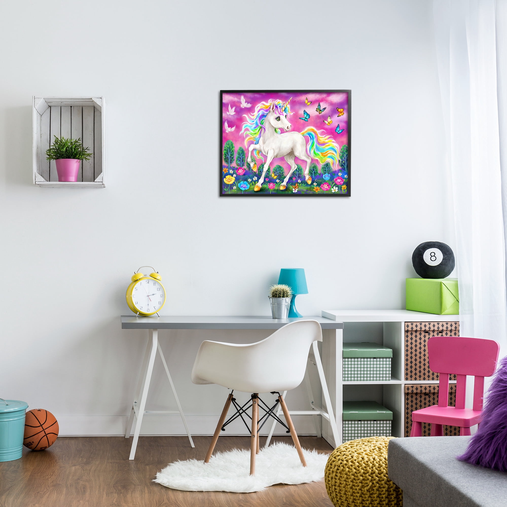 Stupell Industries Unicorn in Meadow Fairy Tales & Fantasy Painting Black Framed Art Print Wall Art, 30 x 24