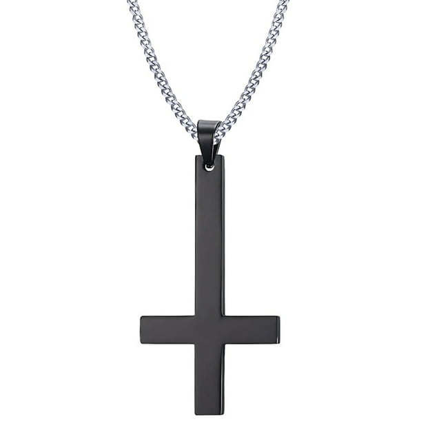 Collier Croix en Acier Inoxydable à l'Envers pour Hommes, Pendentif Inversé