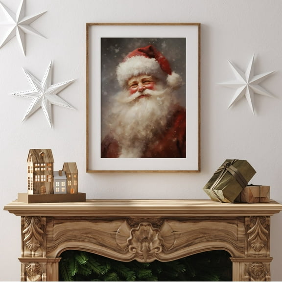 Santa Portrait Vintage Christmas Print Wall Art, Christmas Santa Seasonal Decor Rustic Christmas Art Holiday Decor, 12x18 UNFRAMED