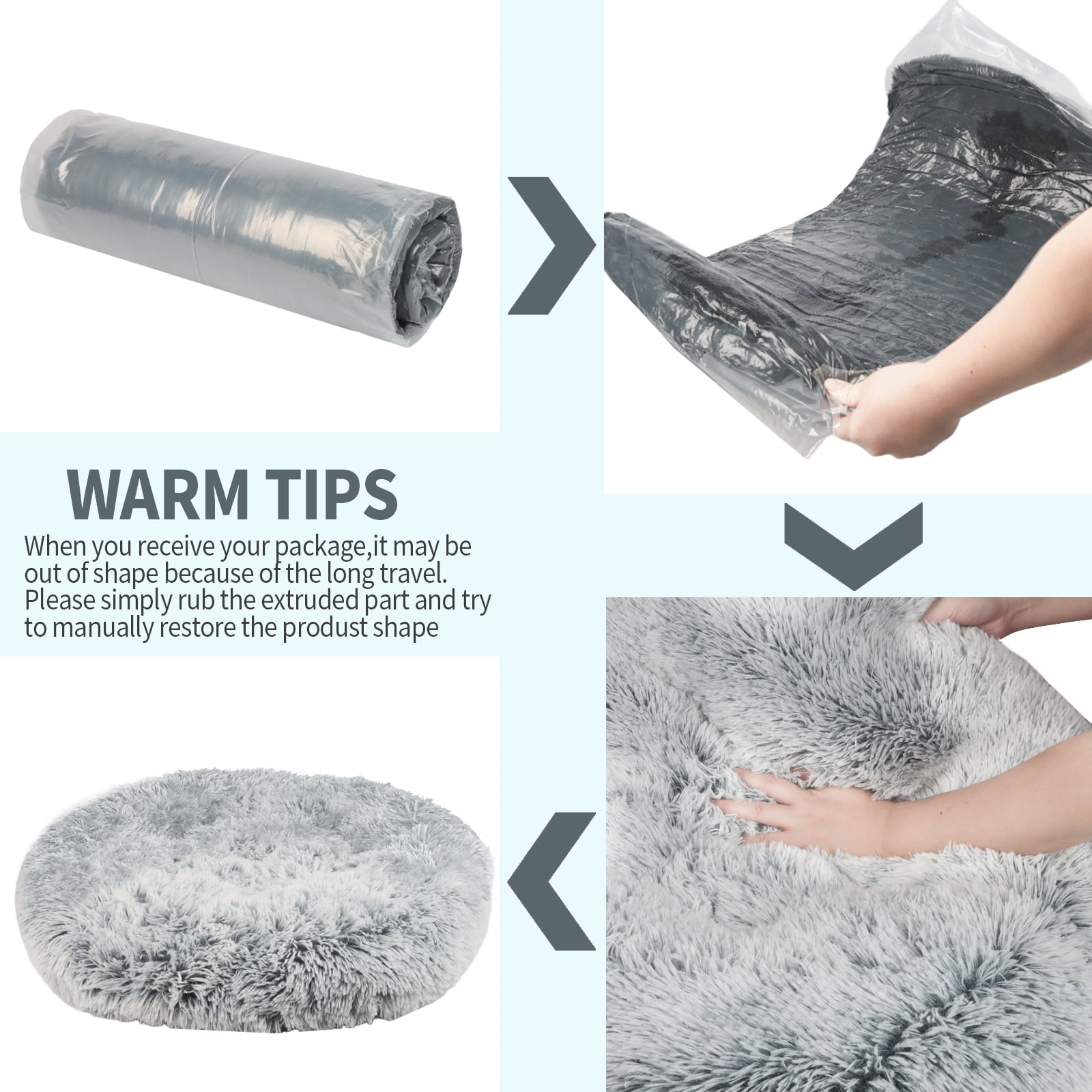 Katieovy Dog Bed for Large Dogs,Fluffy Calming Donut Dog Beds,28 inch Washable Plush Round Dog Mat with Non-Slip Bottom,Gray
