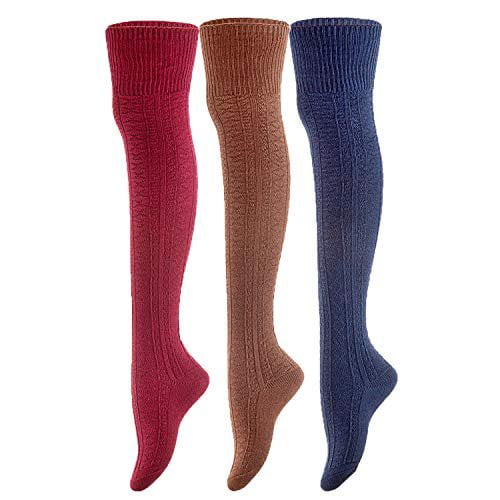 Meso Women's 3 Pairs Awesome Thigh High Cotton Socks, Comfortable, Soft ...