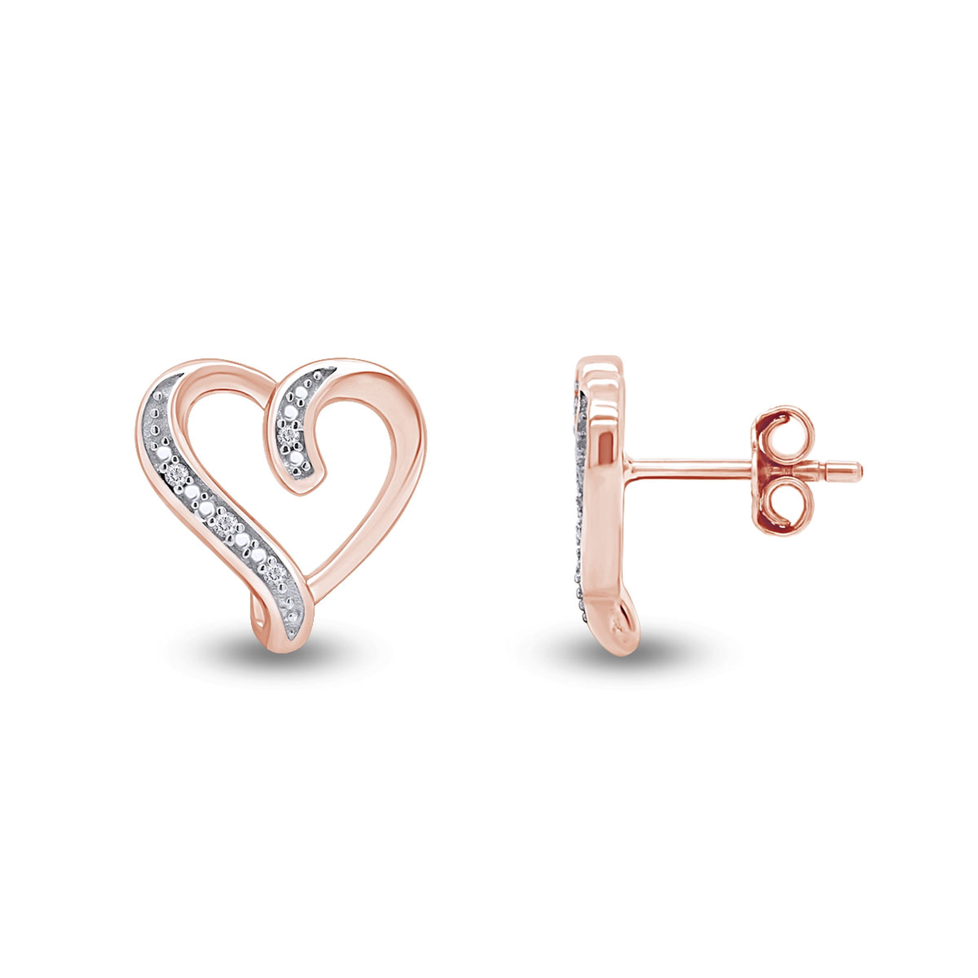 AFFY White Natural Diamond Heart Earrings in 14K Rose Gold over Sterling Silver