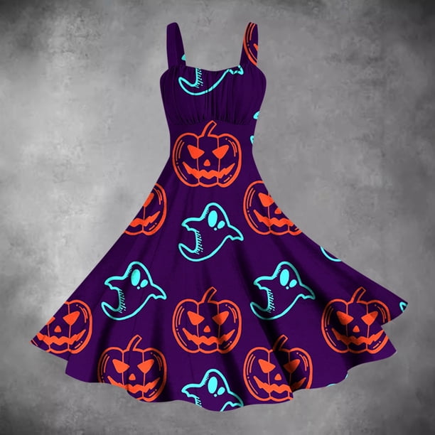 WILLBEST Vestidos con Curvas para Mujer Vestido de Mujer con Estampado sin Mangas con Tirantes En La Cintura y Falda con Vuelo con Personalidad E Chica