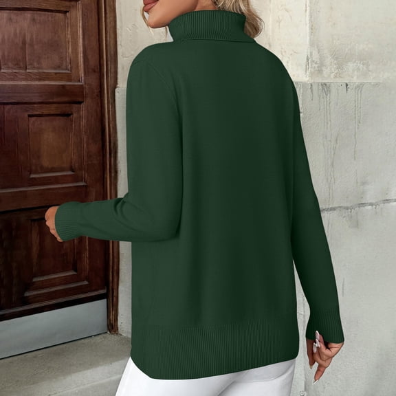 Fshiont 2026 New Turtleneck Sweaters for Women Long Sleeve Knitted Slim Pullover Soft Comfortable Casual Tops Fall Winter Dark Green 3XL