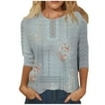thumbnail image 1 of fartey T-Shirt Tunique à Manches 3/4 pour Femme Grande Taille, Tendance, à Imprimé Floral, Chandail à Enfiler, Hauts Décontractés à Col Rond, T-Shirts Doux et Confortables, Blouses de Plage Mode, Haut, P-4TG, 1 of 5