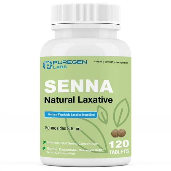 Puregen Labs Senna 8.6mg – Natural Sennosides Vegetable Laxative for Constipation, Bloating, Gas, Irregularity Relief – 120 Tablets (1PK)