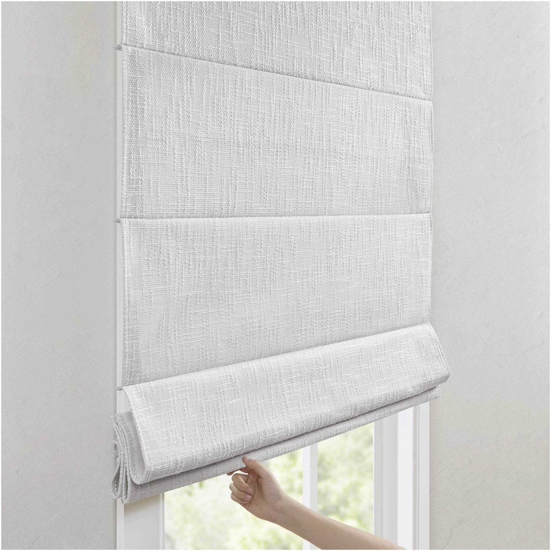 JERFIT White Cordless Roman Shade 33x64 Inch Blackout Window Blind, Polyester Fabric, No Drill Easy Lift, Light Blocking Privacy Shade for Bedroom Living Room