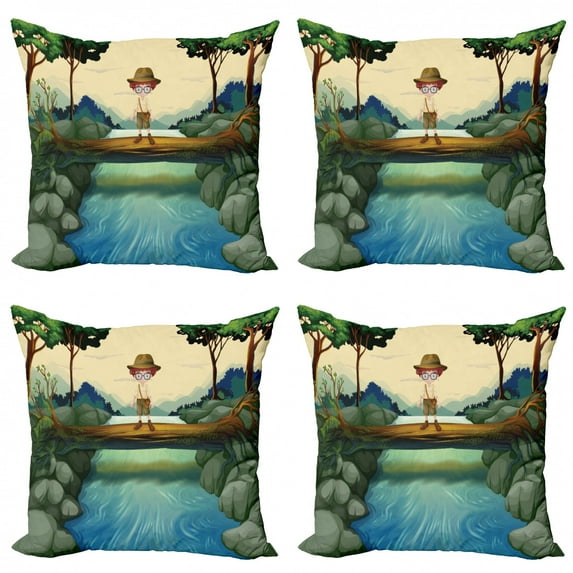 Ambesonne Colorful Throw Pillow Cover 4 Pack, Adventurous on Trunk, 20", Multicolor