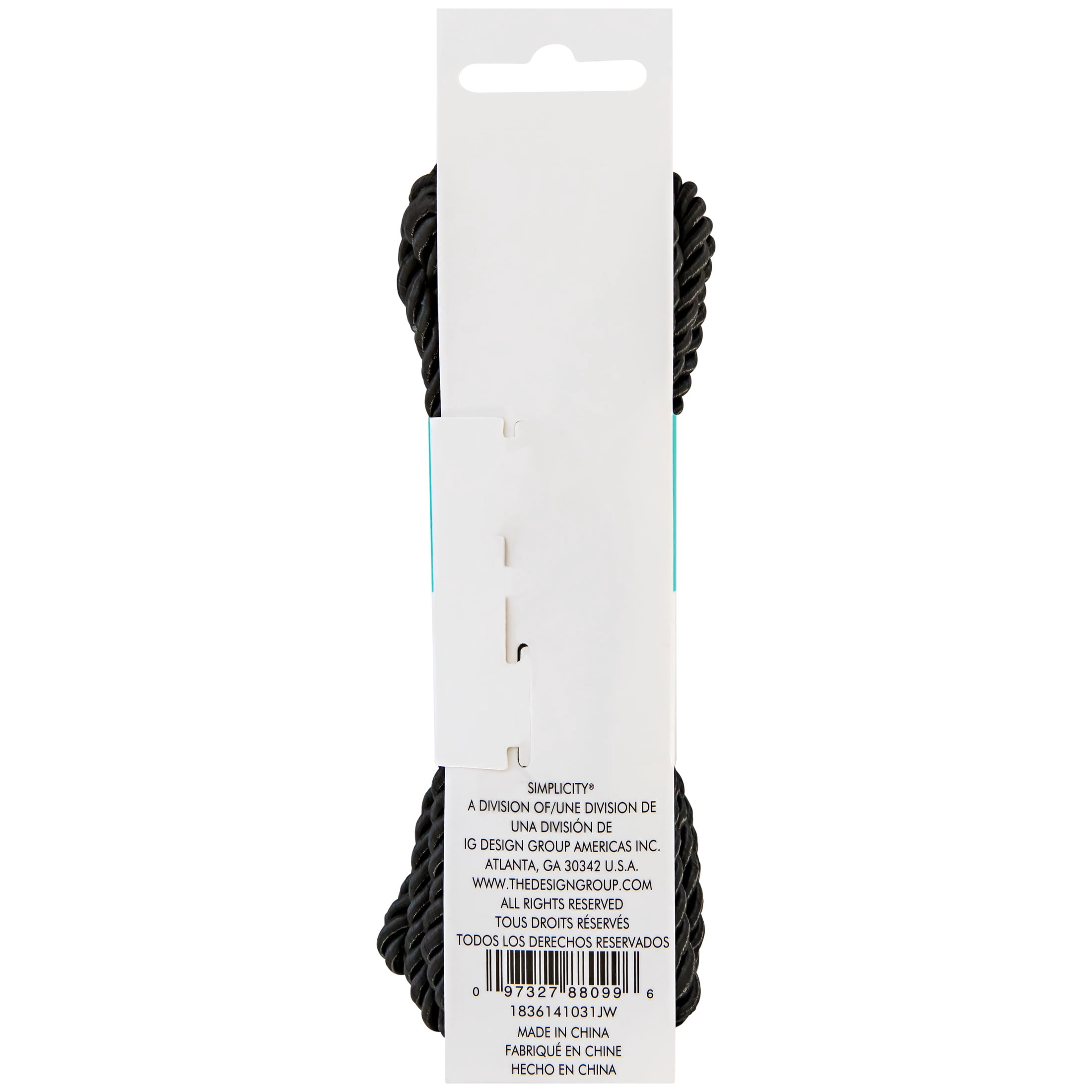 (3 pack) Simplicity Black 3/16" Rayon Twist Cording Trim, 6 Yards