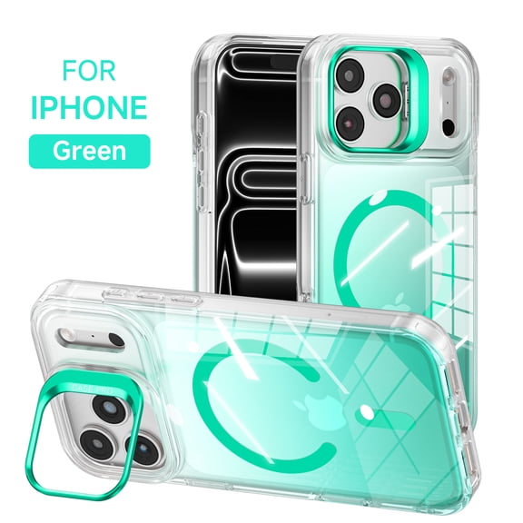 Luxury Magnetic Phone Case For iPhone 17, Built-in Invisible Camera Stand Case Compatible with MagSafe, Shockproof Clear Back Cover Slim Fit Shell For iPhone 17, Green