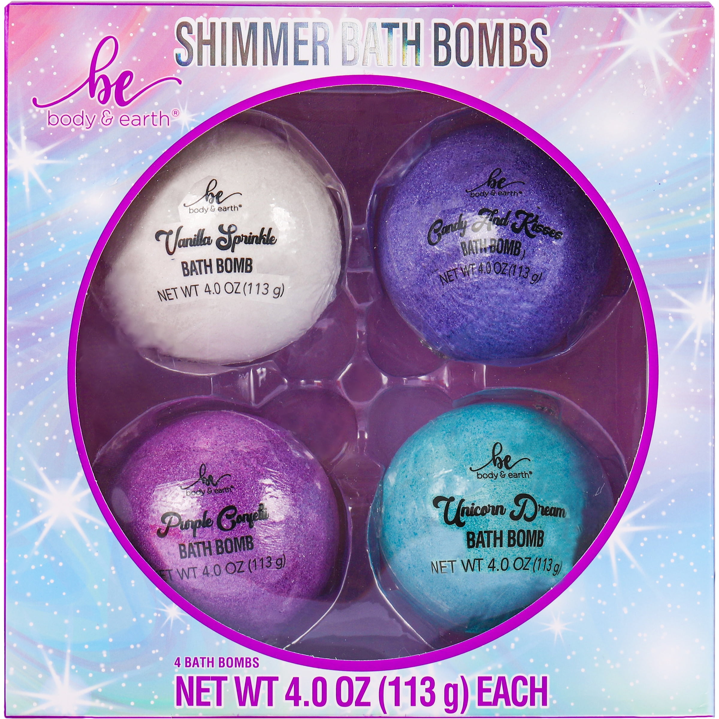 Body & Earth Shimmer Bath Bomb Set, 4 oz, 4 Count