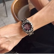 Men's Gothic Flame Bezel Evil Eye Dial Quartz Watch, Stainless Steel Bracelet with Date Display