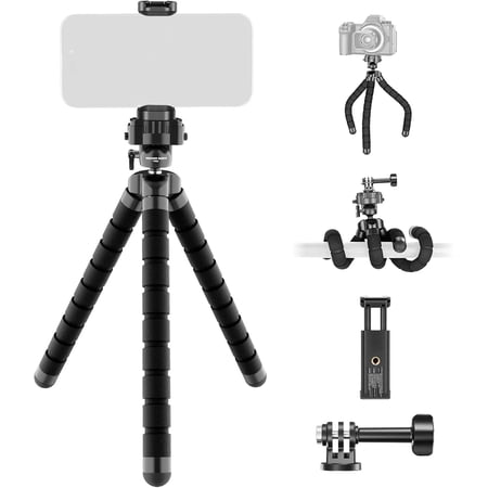 Basics Flexible Phone Tripod, Mini Small Octopus Desk Stand Holder, Vlog Selfie Stick for Cell Phone Camera Compatible with iPhone GoPro DJI Insta 360 Action Camera for Video Recording, TP001