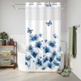 thumbnail image 6 of No Hook Shower Curtain, Navy Blue Floral Shower Curtains for Bathroom with See Through Top Window, Spring Flowers Butterflies Watercolor Waterproof & Washable Bath Curtain Stand Up Stall 36"x72", 6 of 9