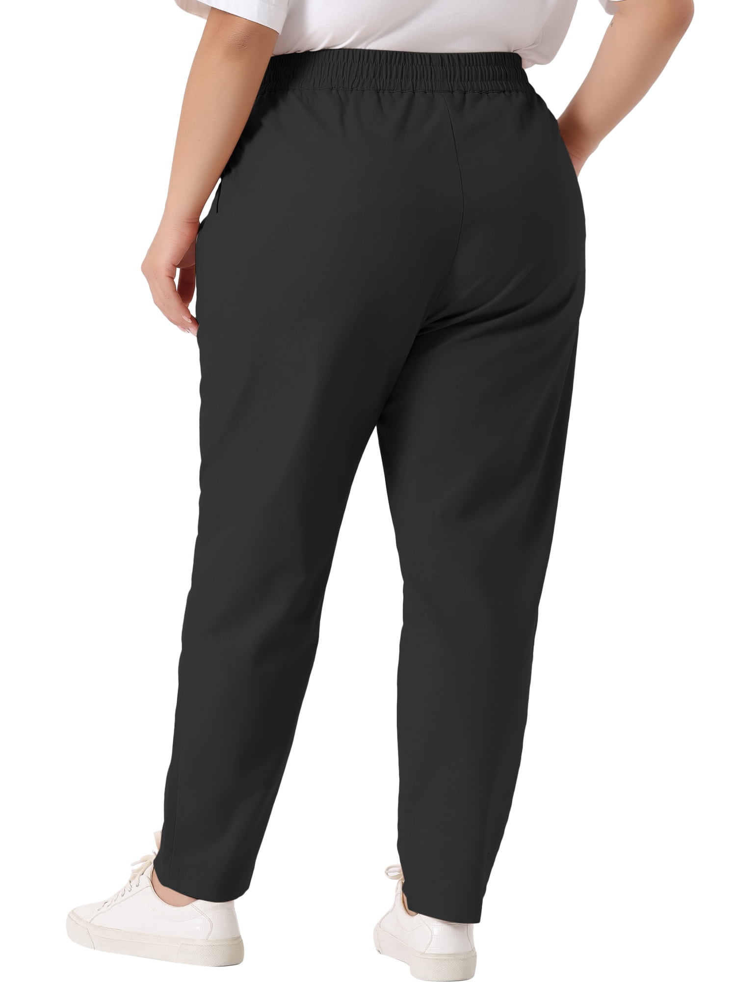 DARING DIVA Women's Plus Straight Leg Elastic Loose Pockets Trousers Black 4X