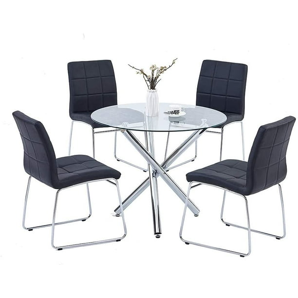 Omni House Round Dining Table Set for 4 Glass Top Kitchen Table and