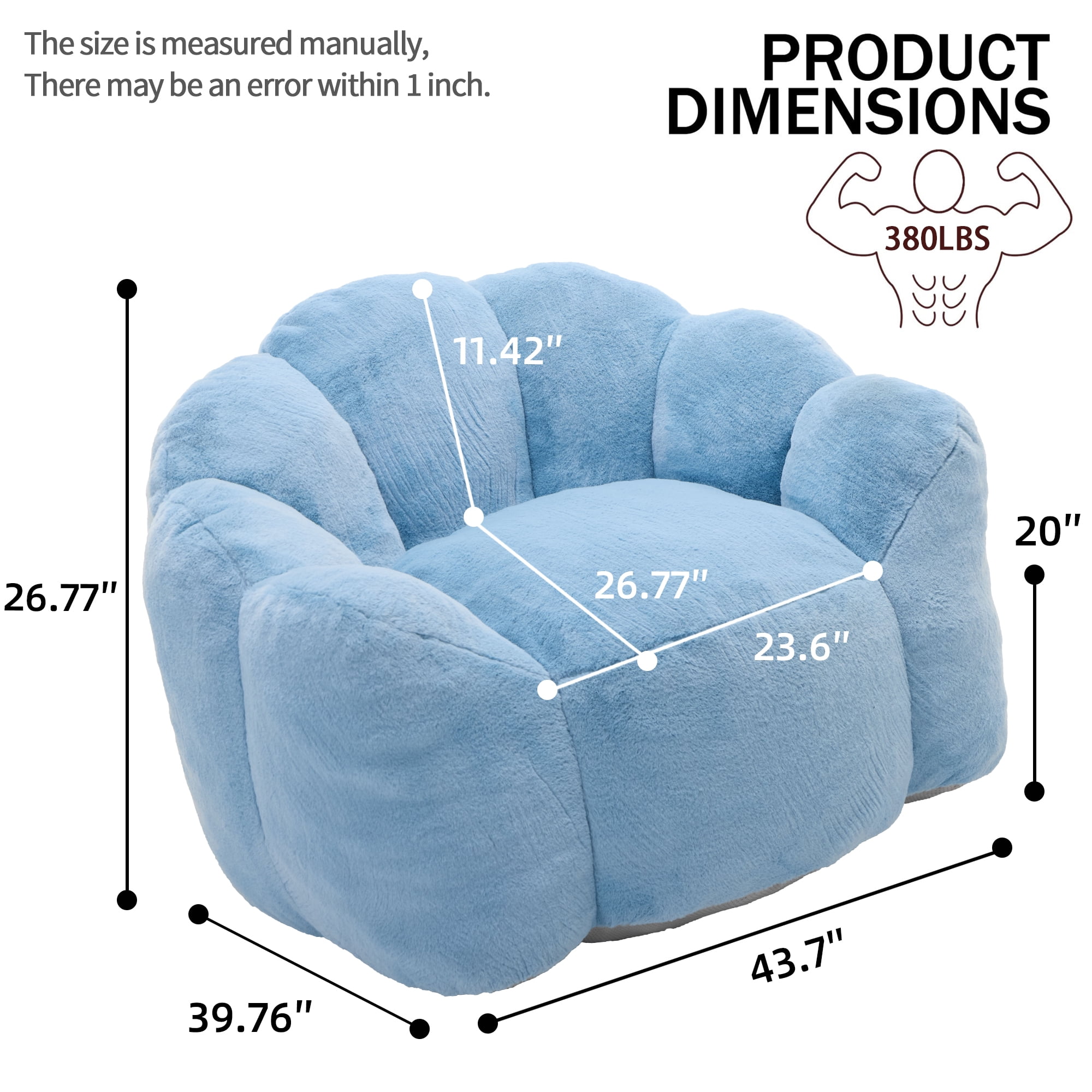 Peispie Lotus Flower Bean Bag Chair for Adults & Teens, Comfy Floor Sofa Lounge Chair with Armrests & Handle, High-Density Memory Foam Filled Pillow Reading Accent Chair for Bedroom, Blue