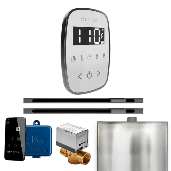 Mr Steam ButlerFlex Max Steam Shower w/TempoFlex Control and Linear Steamhead in White Satin Steel