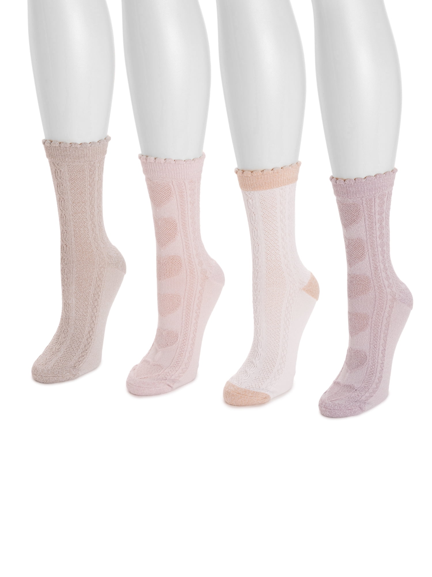 MUK LUKS Women's Dream Step Crew Socks, 4-Pack, OSFM
