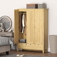 thumbnail image 2 of HOMCOM Wardrobe Closet with 3 Doors and 2 Drawers Bedroom Armoire Natural, 2 of 8