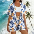 thumbnail image 5 of 2 Piece Outfits for Women Summer Trendy Floral Printed Short Sleeve Cardigan Shirt & Shorts Hawaiian Beach Sets (M, Navy #A), 5 of 7