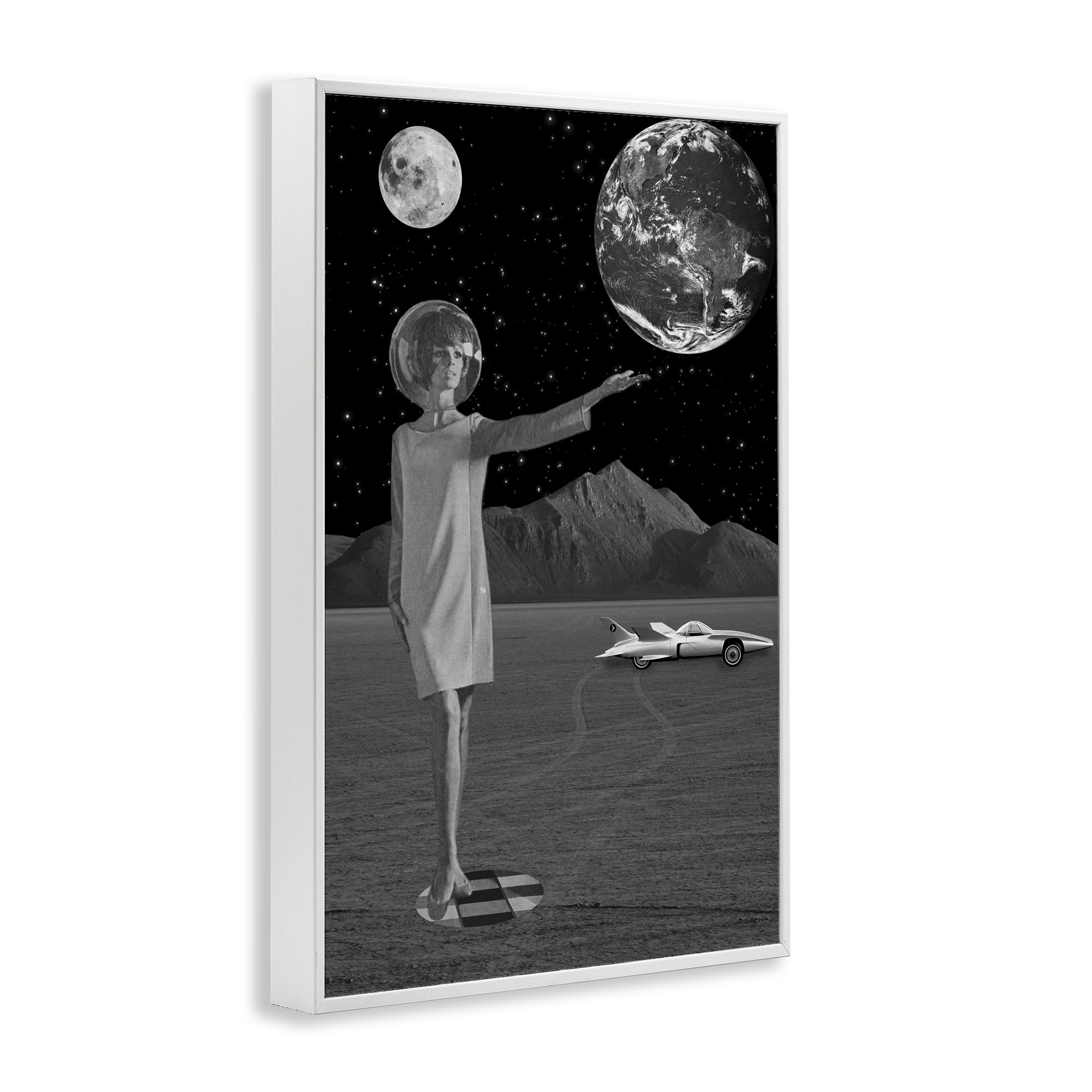 On A Mission Retro Space White Framed Giclee Art, design by Elo Marc