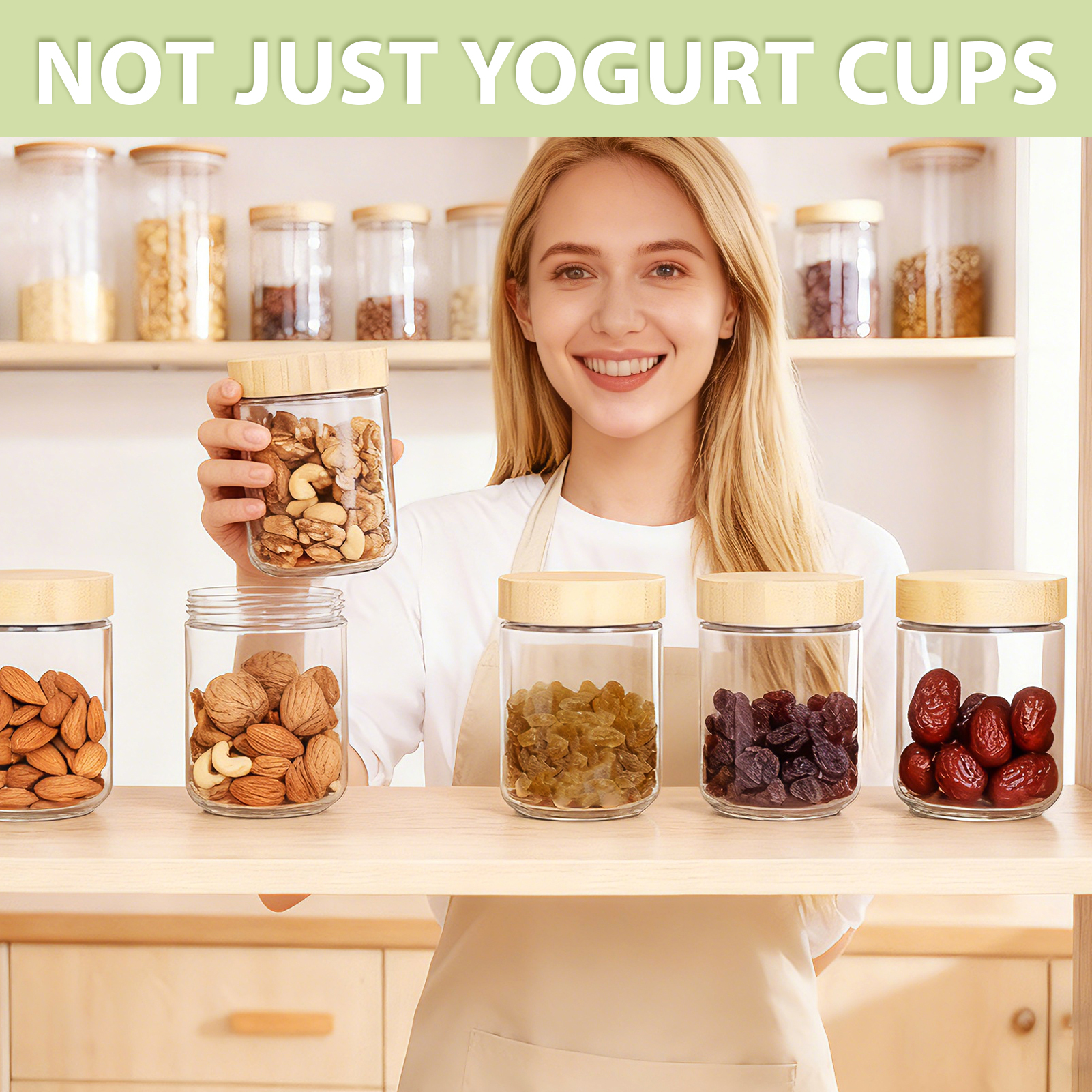 Lumikrypt 6Pack 16Oz Overnight Oats Containers with Bamboo Lids, Glass Jars with Airtight Lids, Glass Food Storage Containers, Ideal for Snacks, Yogurt, Spices, and Sweets