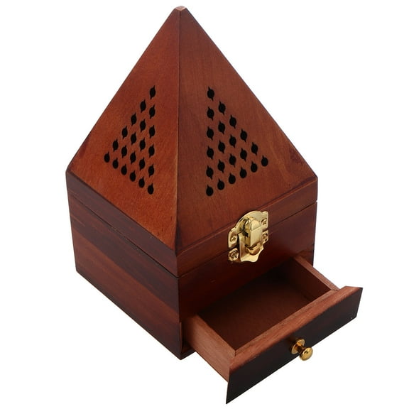 OULII Artistic Pyramid Wooden Incense Burner Coffin Holder 1 Set Chinese Handicraft