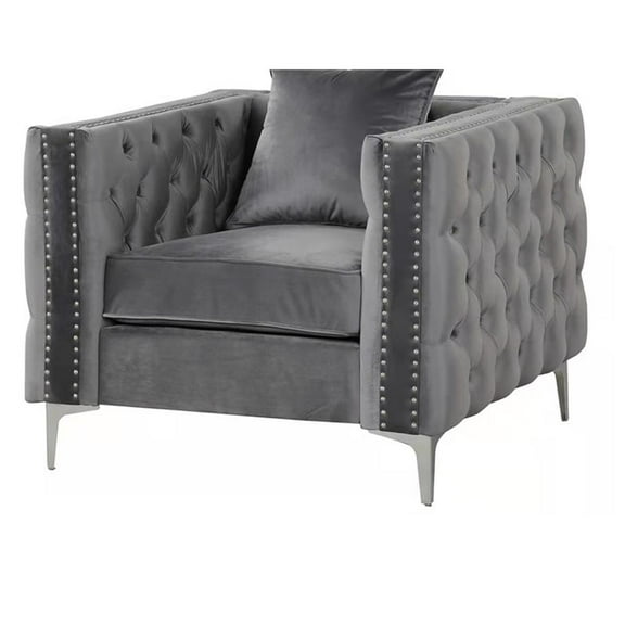 RN Furnishings Chesterfield 40" Button Tufted Velvet Contemporary Armchair-Gray