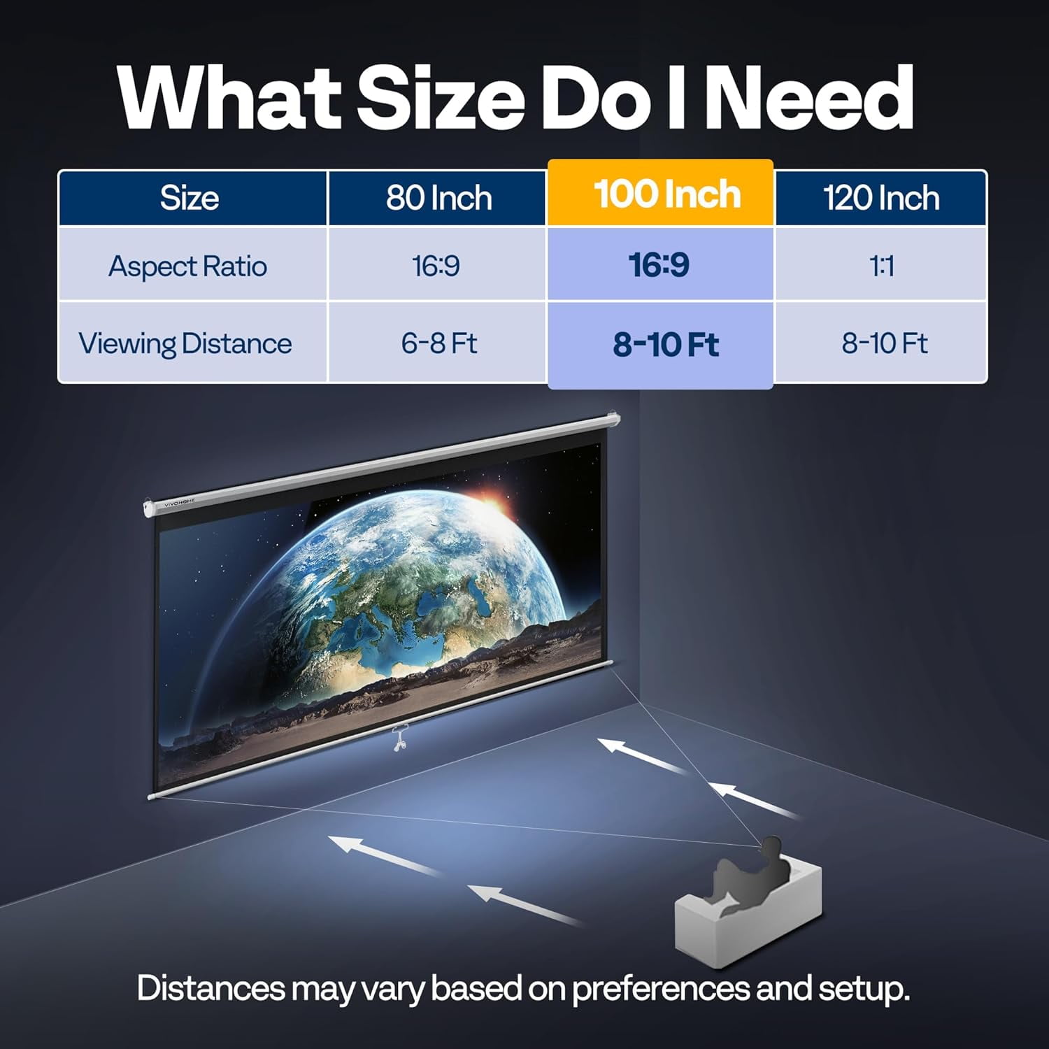SPECSTAR 100 Inch Manual Pull Down Projector Screen, 16:9 HD Retractable Projector Screens for Movie Home Theater Cinema Office Video Game