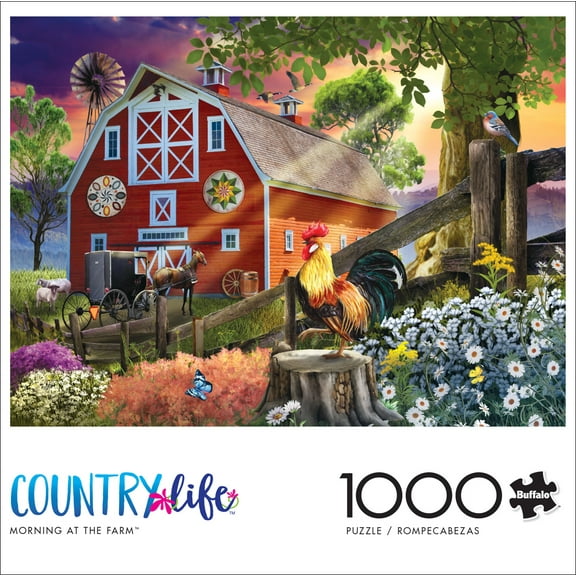 Buffalo Games 1000-Piece Tom Wood Morning at the Farm Interlocking Jigsaw Puzzle