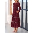 thumbnail image 4 of Vestido midi PRETTYGARDEN de manga larga para mujer, color rojo vino, 4 of 9