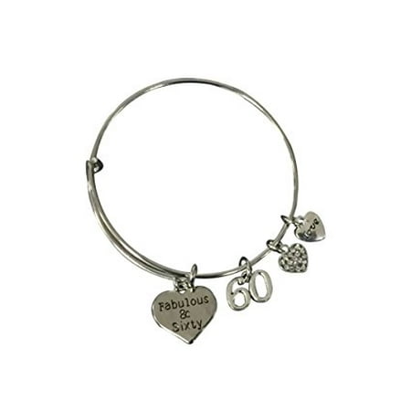 Gift Ideas 60th Birthday Gifts for Women, 60th Birthday Charm Bracelet, Adjustable Bangle, Perfect 60th Birthday Gift Ideas ()