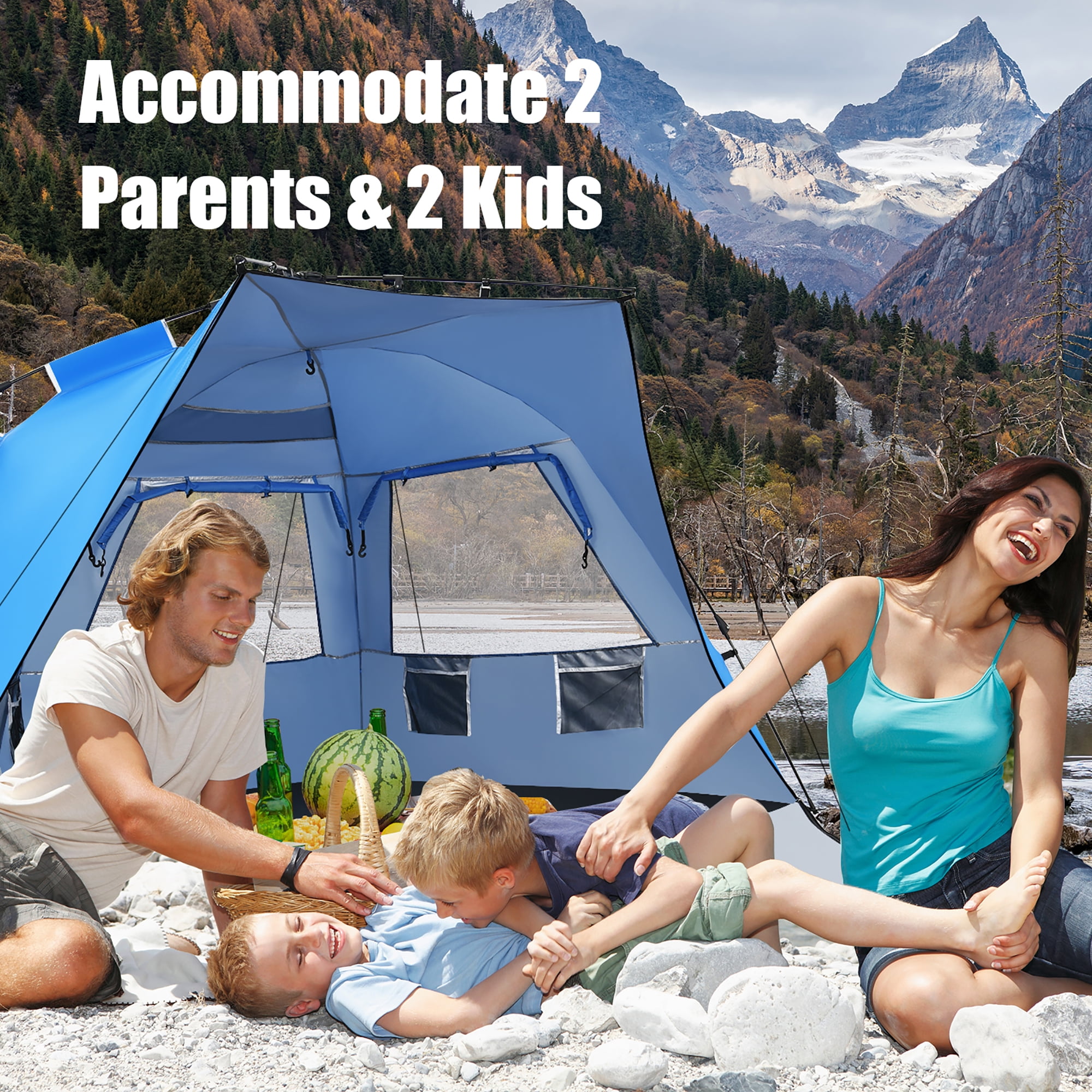 Costway 3-4 Person Easy Pop Up Beach Tent UPF 50Plus