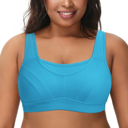 Deyllo Women s Sports Bras Plus Size High Impact Full Support Non-padded Wireless Workout Running Exercise Bra Activewear  Blue 34D