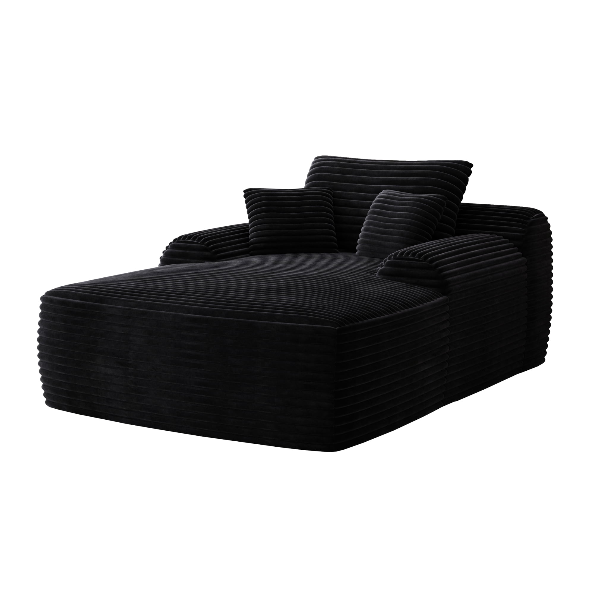Leumius Oversized Chaise Lounge Chair Indoor, Cozy Boneless Sleeper Sofa Bed with Wide Armrest & Throw Pillows for Living Room,Bedroom,No Assembly Required,Black(Plush)
