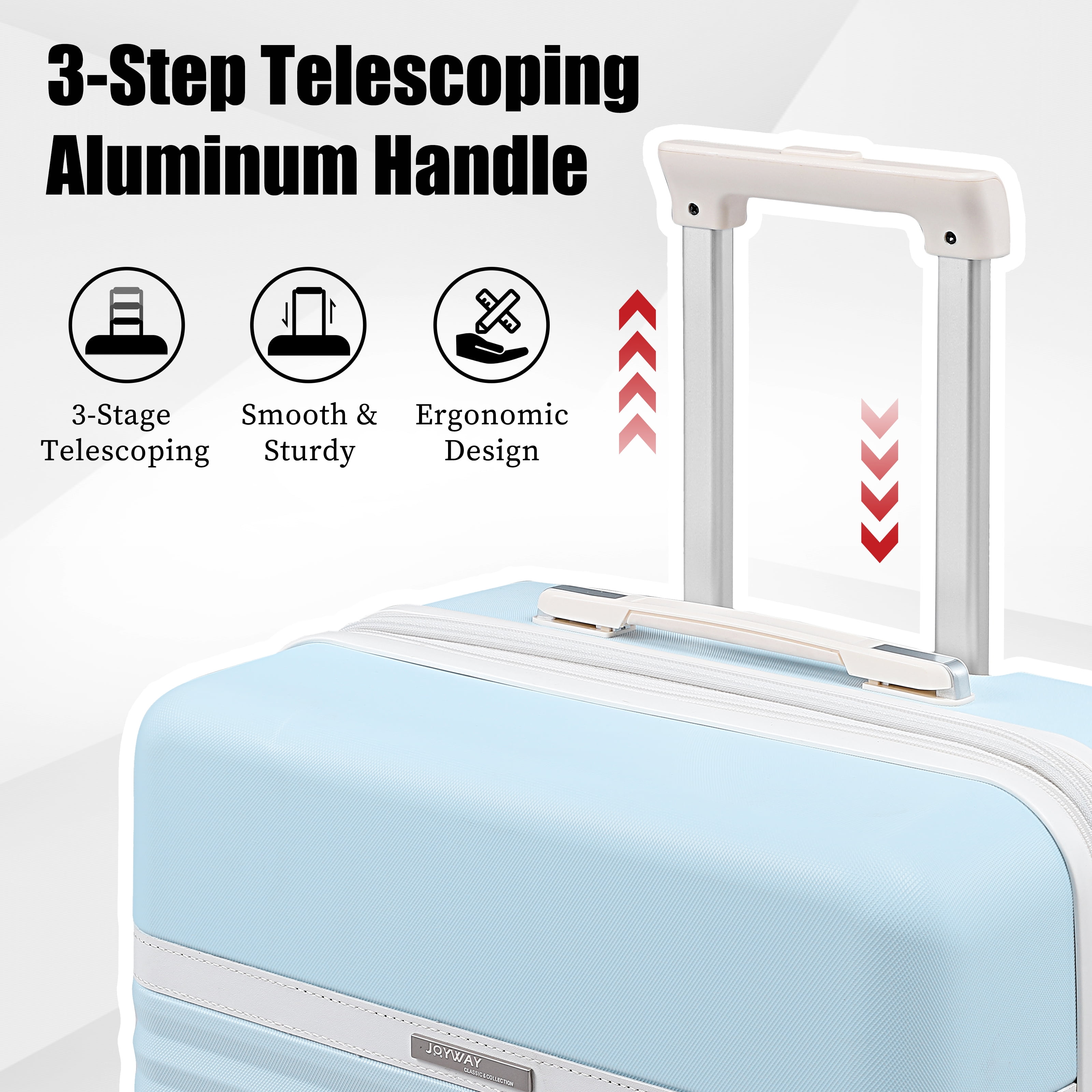 "Joywayus ABS Hard Shell Expandable 5-Piece Luggage Set - 360° Spinner, 20"", 24"", 28"" Sizes - Blue"